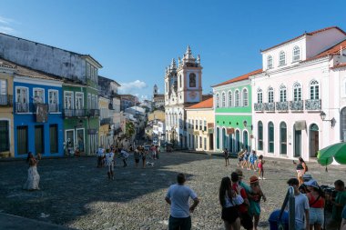 Salvador, Bahia, Brezilya - 02 Eylül 2023: Salvador, Bahia 'nın tarihi merkezinde Ladeira do Pelourinho' dan görüntü.