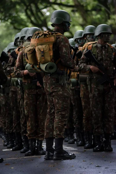 Сальвадор Баїя Бразилія Вересня 2023 Армійські Солдати Чекають Початку Параду — стокове фото