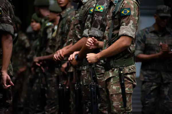 Salvador Bahía Brasil Septiembre 2023 Soldados Del Ejército Esperan Inicio — Foto de Stock