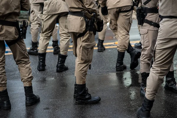 Salvador, Bahia, Brezilya - 07 Eylül 2023: Brezilya 'nın Bahia kentinde Brezilya bağımsızlığını kutlayan Bahia Askeri Polisi askerleri.