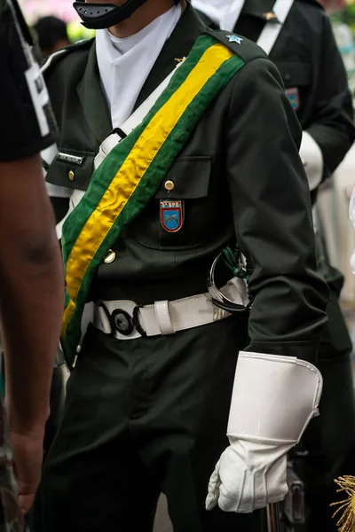 サルバドール バハイア ブラジル 2023年9月7日 バハイアのサルバドール市でブラジルの独立パレードのために準備する軍隊兵士の詳細 — ストック写真