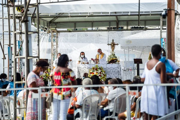 Salvador Bahía Brasil Enero 2022 Los Fieles Católicos Son Vistos — Foto de Stock