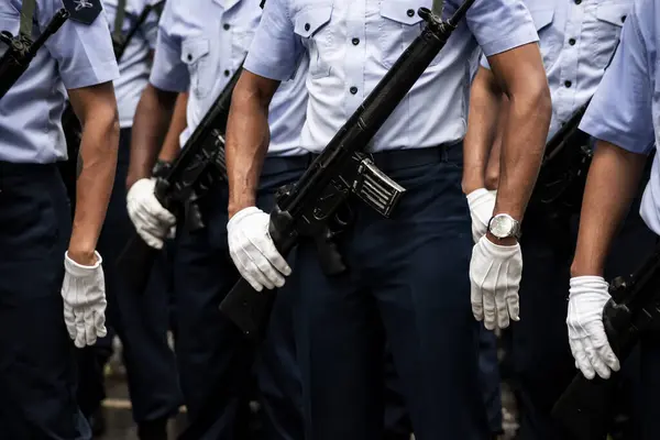 Salvador Bahia Brasil Setembro 2023 Soldados Força Aérea Seguram Rifle — Fotografia de Stock