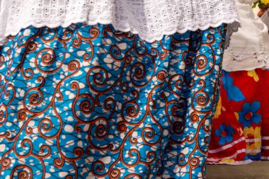 Saubara, Bahia, Brezilya - 12 Haziran 2022: Candomble üyelerinin yakın plan portresi, bir tören sırasında, Bom Jesus dos Pobres, Saubara, Bahia 'da.