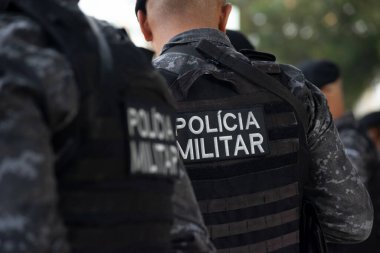 Salvador, Bahia, Brezilya - 07 Eylül 2023: Brezilya 'nın Bahia kentindeki Bağımsızlık Günü geçit töreninde askeri polis askerleri görüldü.