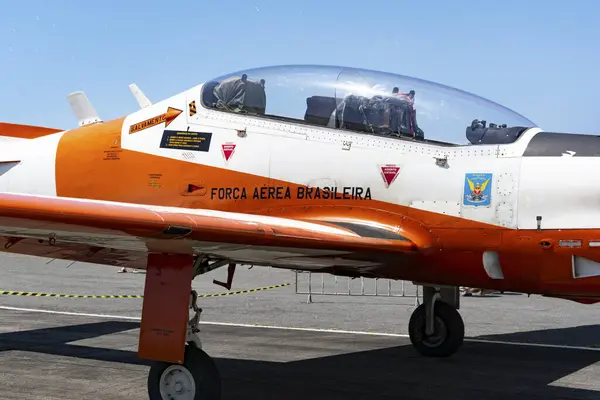 stock image Salvador, Bahia, Brazil - November 11, 2014: Brazilian air force T-27 aircraft on display to the public at the military base in the city of Salvador, Bahia.