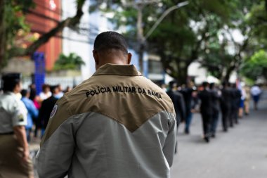 Salvador, Bahia, Brezilya - 07 Eylül 2023: Brezilya 'nın Bahia kentindeki Bağımsızlık Günü geçit töreninde askeri polis askerleri görüldü.