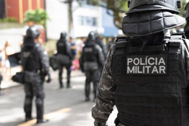 Salvador, Bahia, Brezilya - 07 Eylül 2023: Brezilya 'nın Bahia kentindeki Bağımsızlık Günü geçit töreninde askeri polis askerleri görüldü.