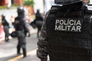 Salvador, Bahia, Brezilya - 07 Eylül 2023: Brezilya 'nın Bahia kentindeki Bağımsızlık Günü geçit töreninde askeri polis askerleri görüldü.