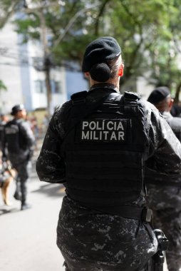 Salvador, Bahia, Brezilya - 07 Eylül 2023: Brezilya 'nın Bahia kentindeki Bağımsızlık Günü geçit töreninde askeri polis askerleri görüldü.