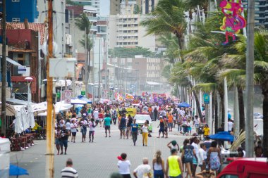 Salvador, Bahia, Brezilya - 08 Mart 2020: Kadınlar, Bahia 'nın Salvador kentinde düzenlenen Kadınlar Günü yürüyüşü sırasında protesto ederken görüldü.