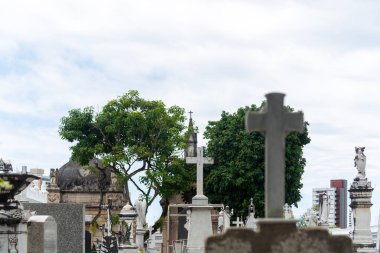 Salvador, Bahia, Brezilya - 02 Kasım 2023: Salvador, Bahia 'daki Campo Santo mezarlığında haçlar.