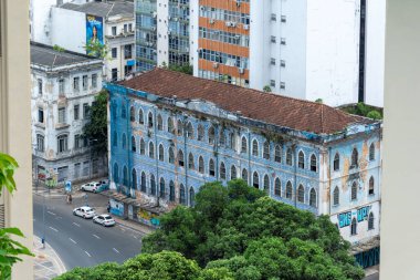 Salvador, Bahia, Brezilya - 07 Şubat 2015: Baia de Todos os Santos 'un tepesinden Salvador, Bahia' nın tarihi merkezinde.