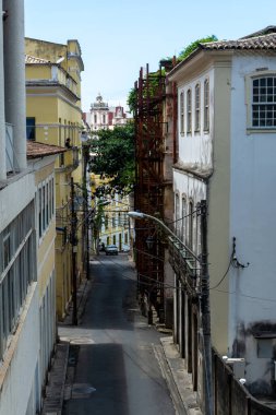 Salvador, Bahia, Brezilya - 07 Mart 2015: Salvador, Bahia 'nın tarihi merkezi sokak manzarası.