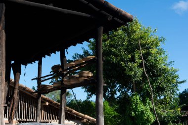 Aratuipe, Bahia, Brazil - May 30, 2015: Facade of a brickworks with wooden walls in Maragogipinho, city of Aratuipe in Bahia.