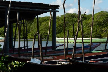 Aratuipe, Bahia, Brazil - May 30, 2015: Covered port for canoes on the Jaguaripe River in Maragogipinho, district of the city of Aratuipe in Bahia.