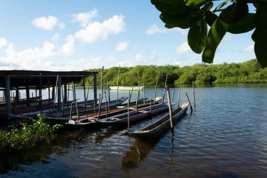 Aratuipe, Bahia, Brazil - May 30, 2015: Covered port for canoes on the Jaguaripe River in Maragogipinho, district of the city of Aratuipe in Bahia.