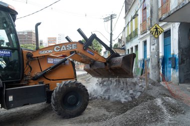 Salvador, Bahia, Brezilya - 05 Ocak 2024: Salvador, Bahia kentindeki Conceicao da Praia caddesinin yeniden inşası.