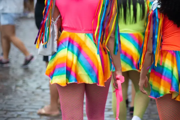 Maragogipe, Bahia, Brezilya - 11 Şubat 2024: Bahia 'daki Maragogipe kentindeki karnaval sırasında kostüm ve maskeli bir grup insanın eğlendiği görülüyor.