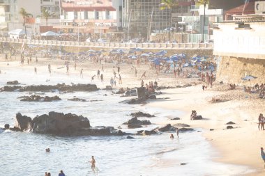 Salvador, Bahia, Brezilya - 12 Kasım 2023: Salvador, Bahia 'daki Praia da Barra' nın tepesinden görüntü.