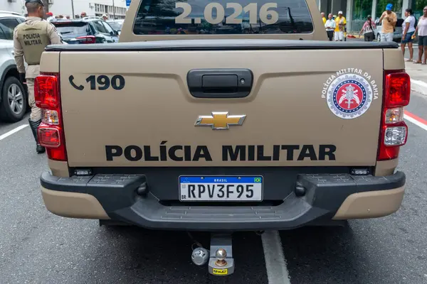 Salvador Bahia Brasil Desember 2023 Pandangan Belakang Tentang Mobil Polisi Stok Gambar Bebas Royalti