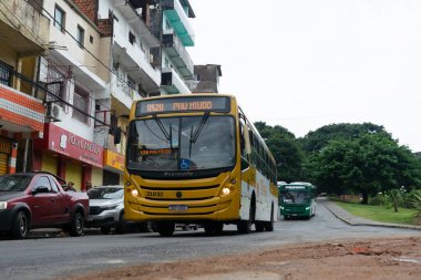 Salvador, Bahia, Brezilya - 25 Ocak 2024: Bahia 'nın Salvador kentindeki Lapa istasyonunda otobüs trafiği.