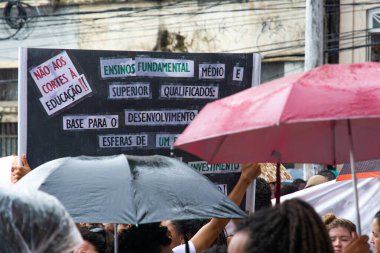 Salvador, Bahia, Brazil - May 15, 2019: Many students are seen protesting in favor of Brazilian education in the city of Salvador, Bahia. clipart