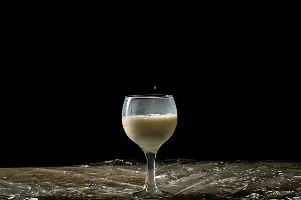 A glass of wine with milk inside. Isolated on black background.