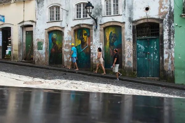 stock image Salvador, Bahia, Brazil - July 06, 2019: Tourists are seen strolling through the streets of Pelourinho, the historic center of the city of Salvador, Bahia.