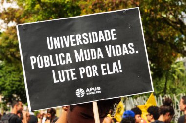 Salvador, Bahia, Brazil - September 07, 2019: Students protest during the celebration of Brazilian Independence Day. Salvador, Bahia. clipart