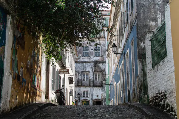 stock image Salvador, Bahia, Brazil - July 27, 2019: View of a street with old houses in Pelourinho in the city of Salvador, Bahia.
