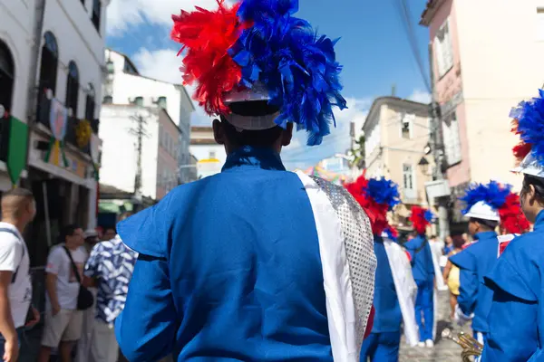 stock image Salvador, Bahia, Brazil - July 02, 2024: Public school students perform during the Independence Day parade of the state of Bahia, in Pelourinho, city of Salvador.