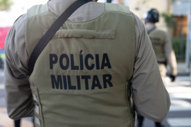 Salvador, Bahia, Brezilya - 07 Eylül 2024: Brezilya 'nın Salvador kentinde düzenlenen Brezilya Bağımsızlık Günü kutlamaları sırasında Bahia Askeri Polisi' nin askerleri oluşurken görüldü..