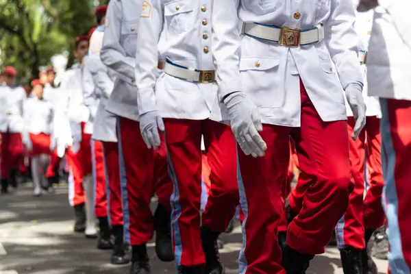 Salvador, Bahia, Brezilya - 07 Eylül 2024: Ordu askeri okulundan öğrenciler, Brezilya 'nın Salvador, Bahia kentindeki bağımsızlık töreninde görüldüler.