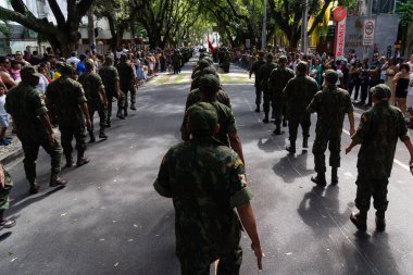 Salvador, Bahia, Brazil - September 07, 2024: Army soldiers are seen marching in the celebration of Brazilian independence in the city of Salvador, Bahia. clipart