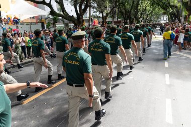 Salvador, Bahia, Brazil - September 07, 2024: Army soldiers are seen marching in the celebration of Brazilian independence in the city of Salvador, Bahia. clipart