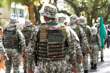 Salvador, Bahia, Brazil - September 07, 2024: Soldiers from military special forces are seen parading during Brazilian Independence Day. Salvador, Bahia. clipart