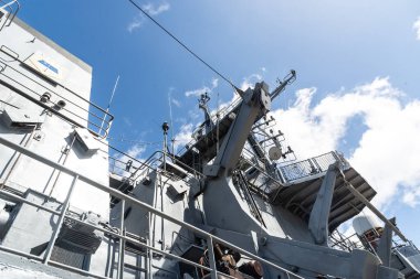 Salvador, Bahia, Brazil - January 26, 2025: View of a Navy ship open for visits in the port of the city of Salvador, Bahia, Brazil. clipart