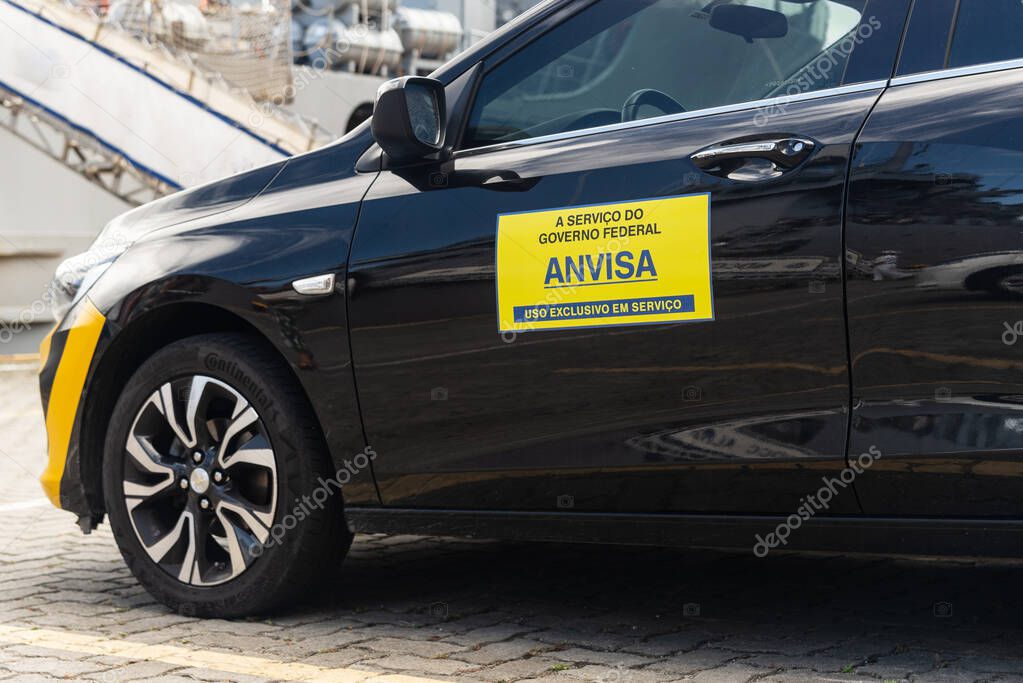 Salvador, Bahia, Brazil - January 26, 2025: A car from the national health surveillance agency is seen parked at the port of the city of Salvador, Brazil.