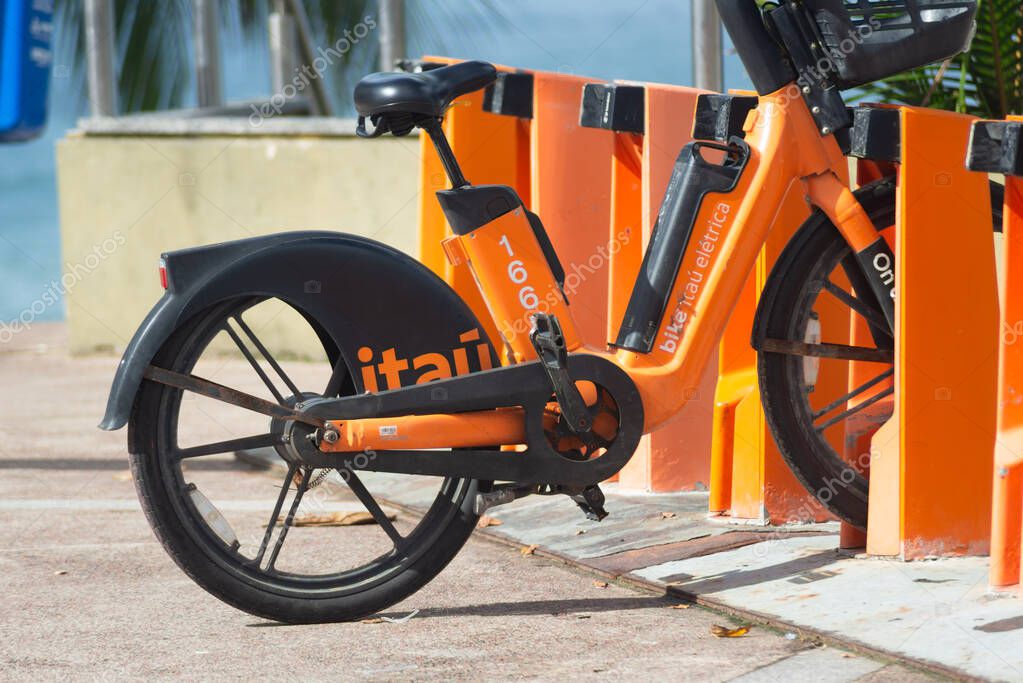 Salvador, Bahia, Brazil - May 10, 2025: View of a community bike via the Itau bank app. City of Salvador, Bahia.