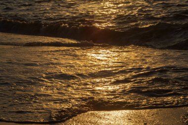 Şafak vakti kumsalın üzerinden geçen dalgalar. Çevre. Brezilya