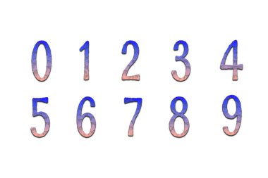 Logo numaraları. 1, 2, 3, 4, 5, 6, 7, 8, 9 ve 0 sayıları için vektör sembolleri kümesi. Şirketin tasarımı için iki tonluk amblemler ve üzerinde bir numara var. Farklı renk seçenekleri.