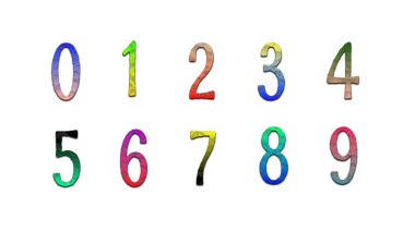 Logo numaraları. 1, 2, 3, 4, 5, 6, 7, 8, 9 ve 0 sayıları için vektör sembolleri kümesi. Şirket tasarımı için renkli amblemler ve üzerinde bir numara var. Farklı renk seçenekleri.