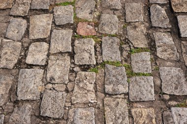 Kare ve dikdörtgen taşlı bir kaldırım dokusu. Geometrik desen. Geçmişi. Soyut. Uzayı kopyala Taşlar