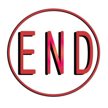 Web için konuşma balonu ve içinde End yazan bir daire şeklinde uygulama. Projeler için simge. İllüzyon. Şekil, geometri. Kelimeler