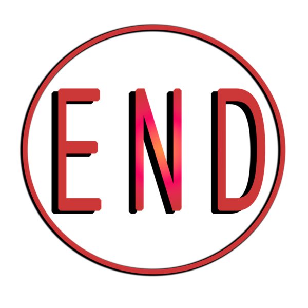 Web için konuşma balonu ve içinde End yazan bir daire şeklinde uygulama. Projeler için simge. İllüzyon. Şekil, geometri. Kelimeler