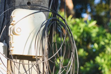 İnternet kablosu elektrik direğine bağlı..