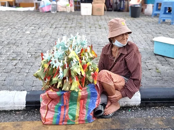 Songkhla Thailand October 2022 Homeless Old Woman Sell Somethings Market — Stock Photo, Image