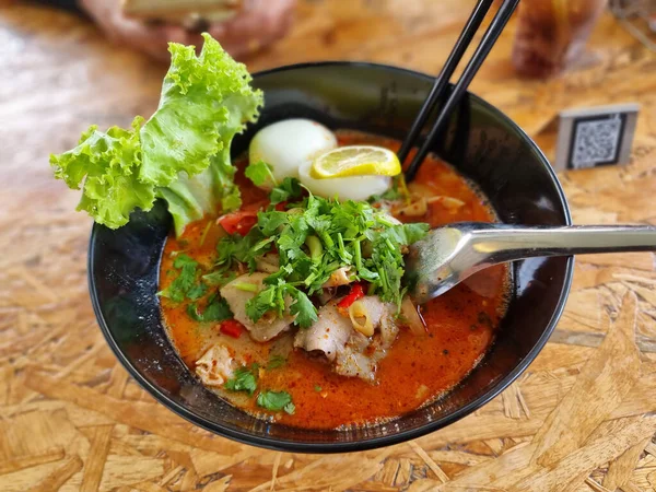 Nouilles Crémeuses Tom Yum Est Aliment Célèbre Thaïlande Peut Être — Photo