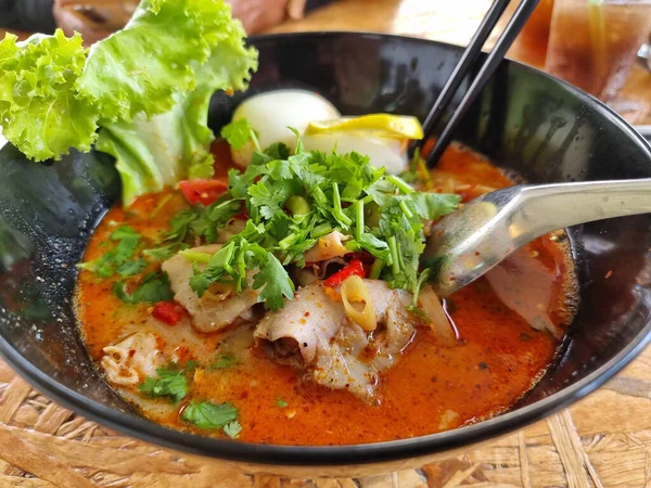 Nouilles Crémeuses Tom Yum Est Aliment Célèbre Thaïlande Peut Être — Photo